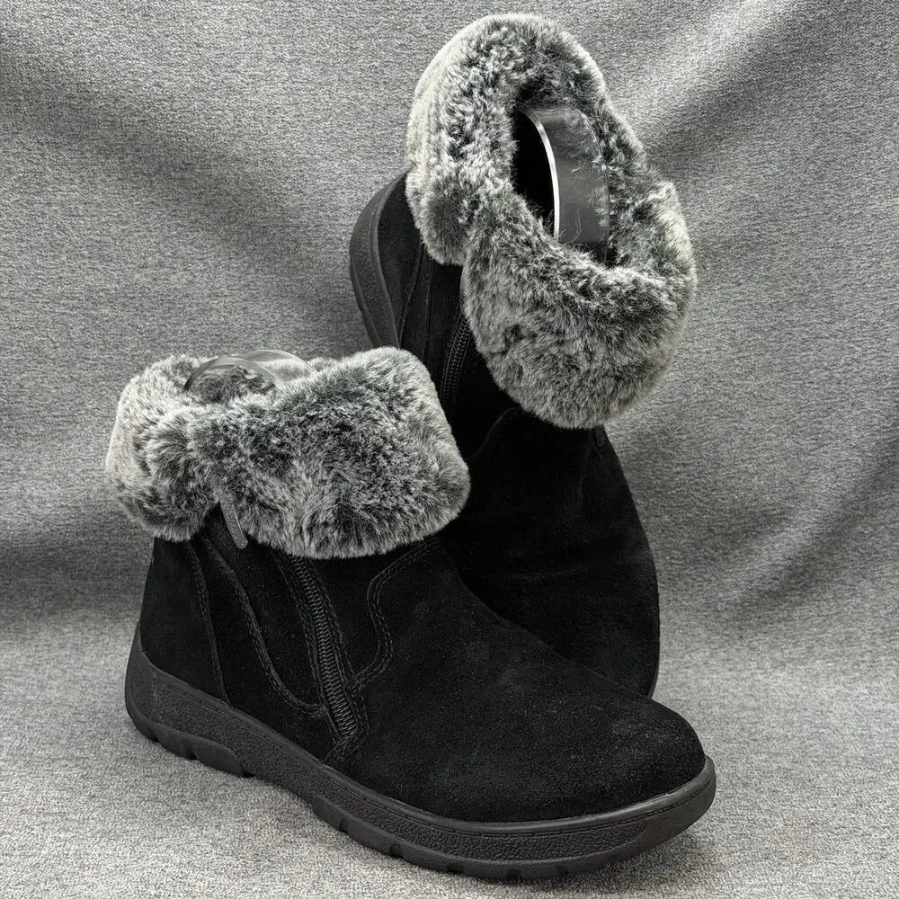 Khombu Jessica Women's Boots Size 7M Black Suede Faux Fur Trim Ankle Winter Zip